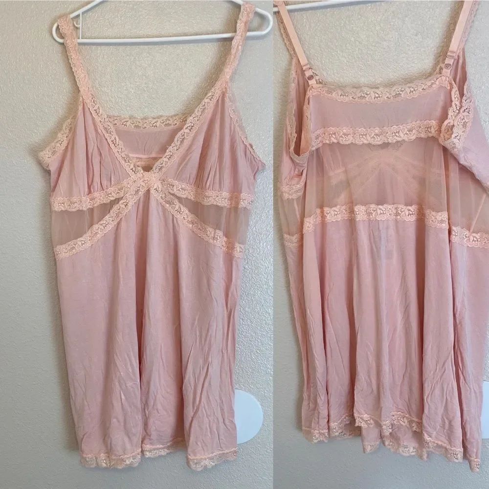ADORE ME pink mesh stretch jersey nightie lingerie top plus side 2XL